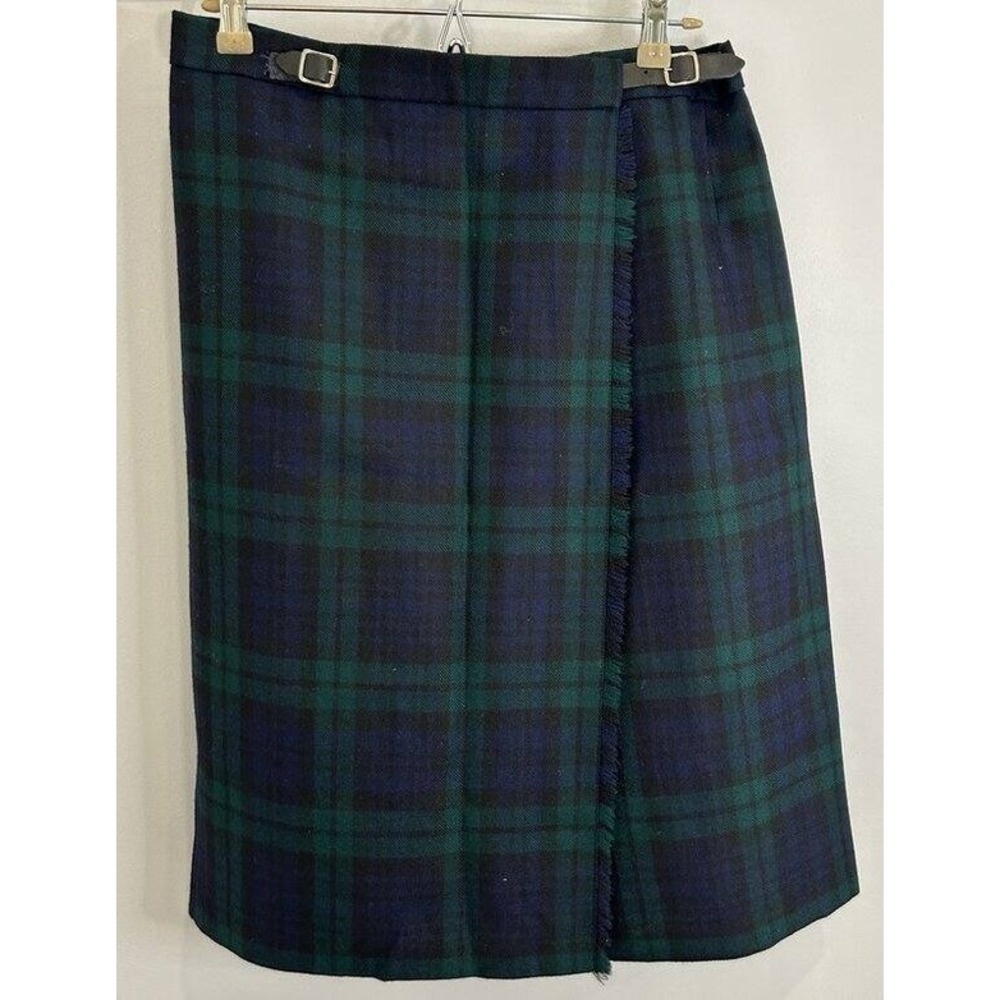 Highland Home Industries Vitg Tartan Fringe Pleated Skirt Wool Scotland Blue 10